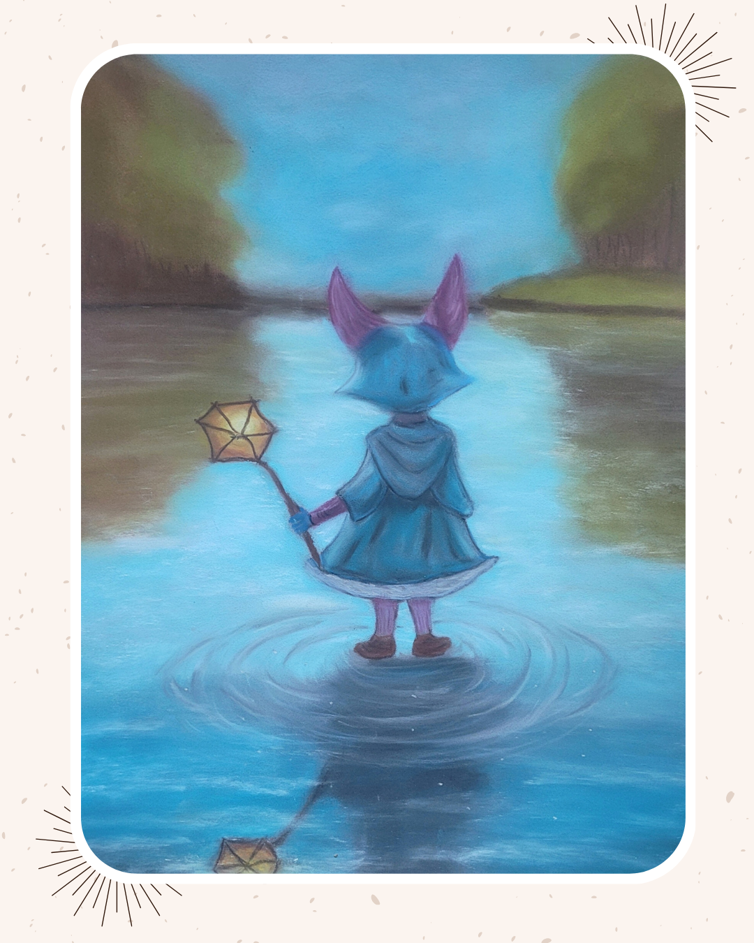 Dessin fantastique aux pastels secs, personnage fantastique, Reflets d'un autre monde
