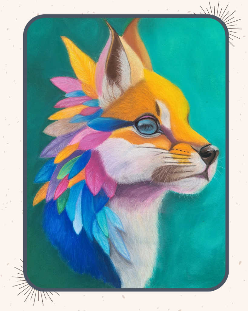 Dessin fantastique aux pastels secs renard