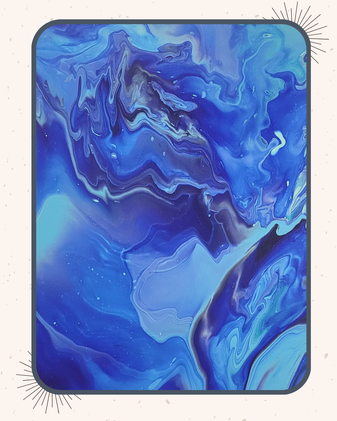 tabeau peinture coulée tons bleus et turquoises créacadabra sophie darroux